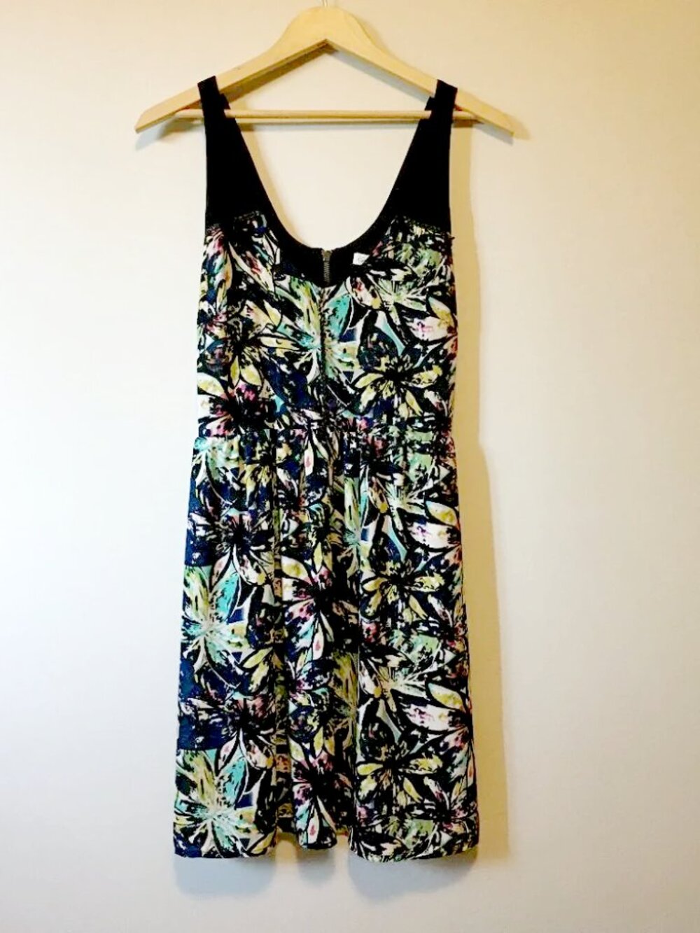 Kismet Neon Abstract Batik Print Dress Small Braided Leather Trim Boho